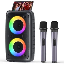 Karaoke Machine, Portable Bluetooth Speaker with 2 Wireless Karaoke Microphon...