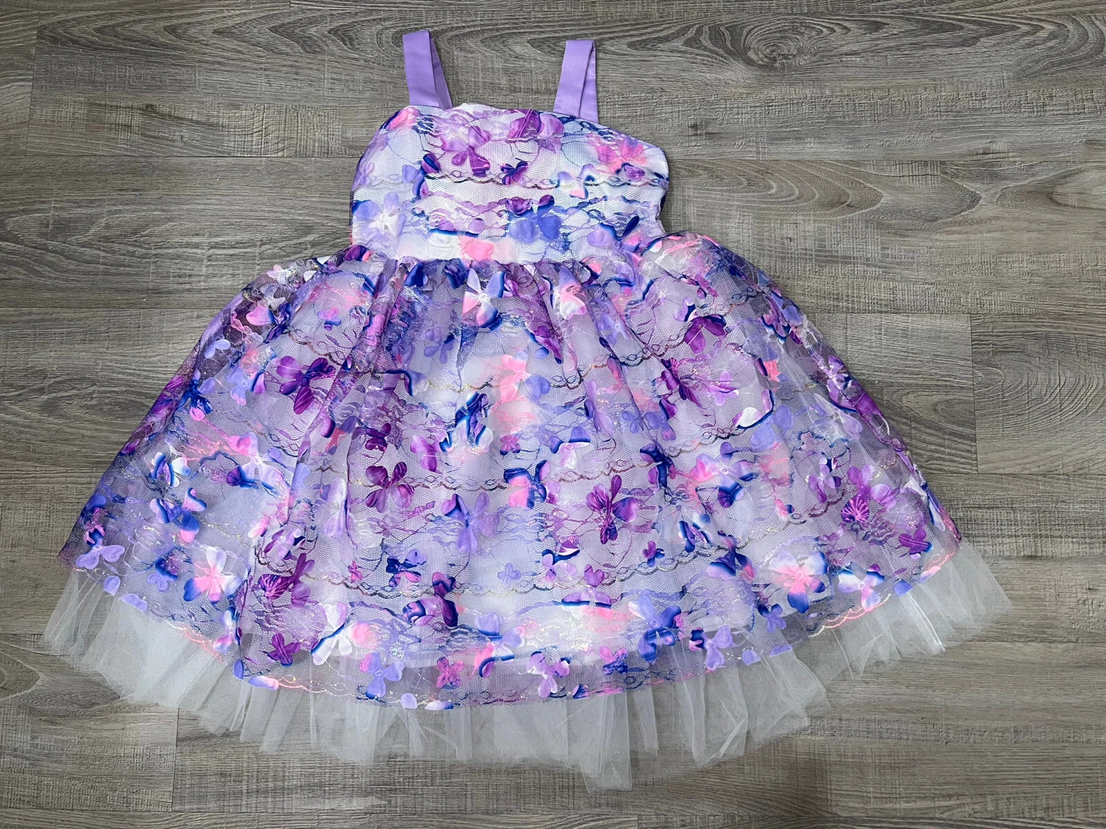 Halabaloo Confetti GIrl’s Party Dress size 6 Purple Pink White Extra Button NWT
