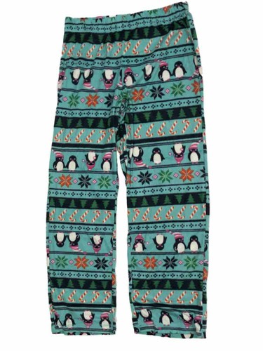 Womens Blue Fleece Penguin & Candycane Christmas Pajama Bottoms Sleep Pants M - 第 1/2 張圖片