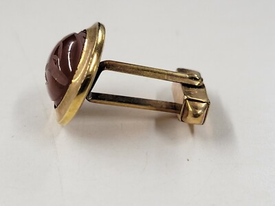 Boutons De Manchette Vintage Ton Or Avec Pierre Claire - Occasion
