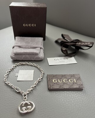  GUCCI G LOGO INTERLOCKING GG 925 STERLING SILVER BRACELET New in Box