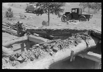 Photo:Pie Town New Mexico John Adams Dugout Roof 1940 Pinon Pole Removal