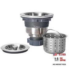 3-1/2 Inch Sink Drain Assembly Kit, Removable Deep Sink Strainer Basket Silver