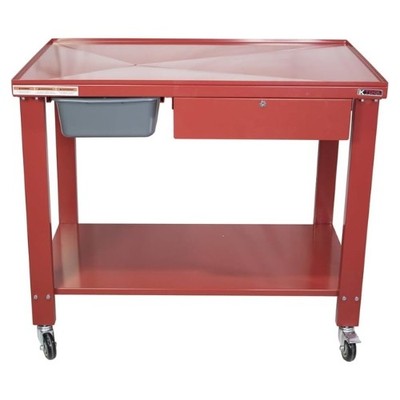 KTI Tear Down Table, 48'' x 32'', 31'' H, Offset Drain with 3 Gal Pan, Red