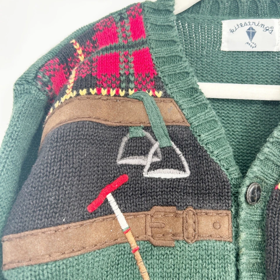 Cárdigan Suéter Tejido Novedad Cuadros Ecuestre Vintage Kitestrings Niños Talla 4 Foto 2 de 4