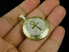 2Ct Round Cut Lab-Created Diamond Ankh Medallion Pendant 14K Yellow Gold Plated