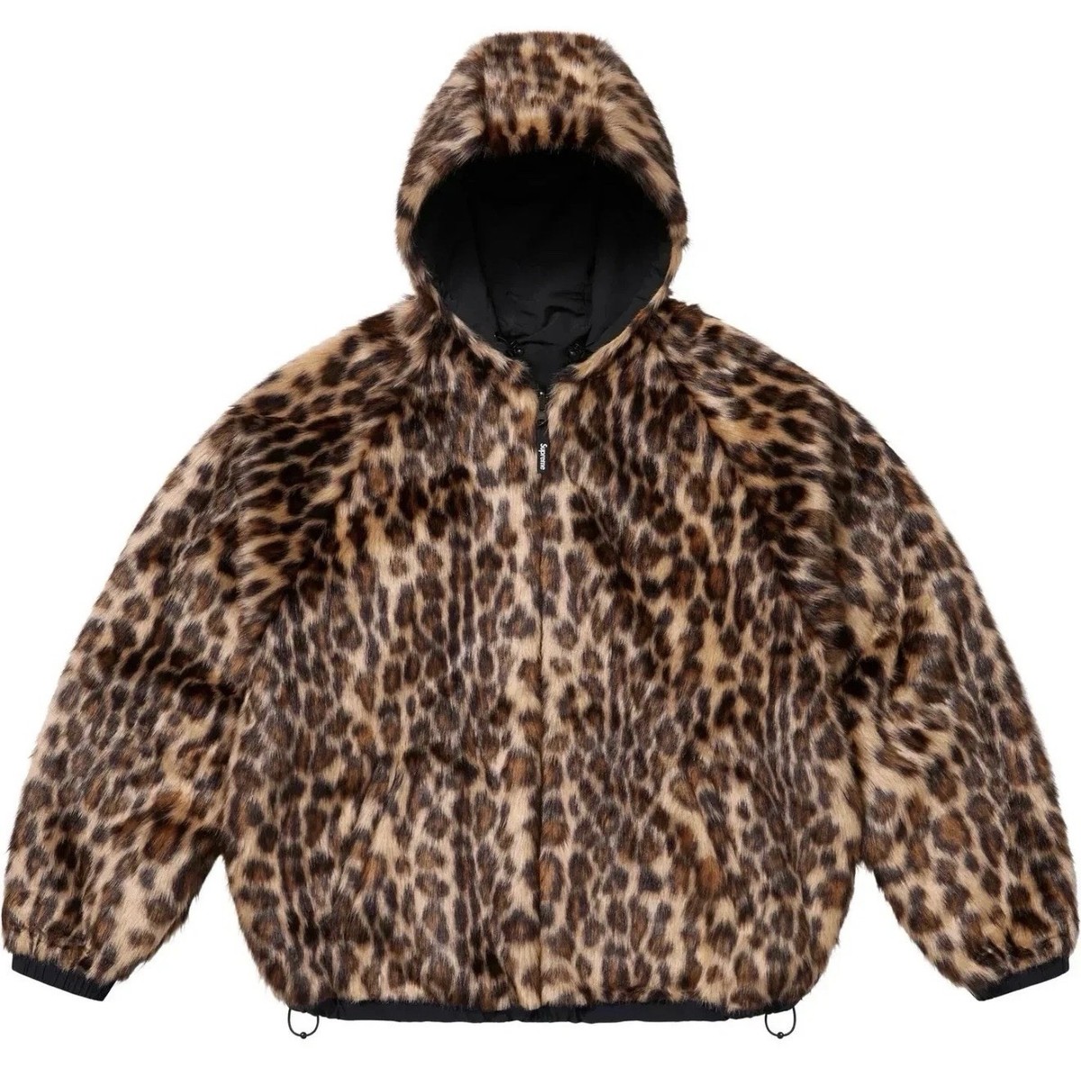 Supreme Faux Fur Reversible Hooded Track Jacket Black Leopard Size