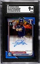 2024 Bowman Chrome Paulino Santana Pros. Autograph Blue Refractor SGC 9 /150