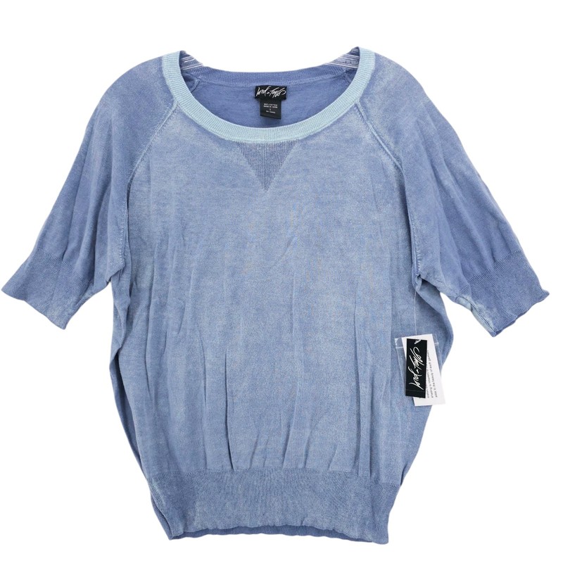NWT LORD & TAYLOR Blue 100% Cotton Short Sleeve Knit Top Dyed Size LARGE