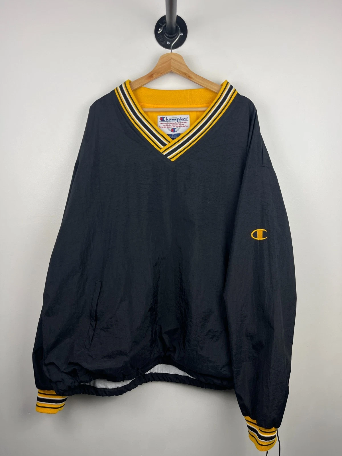 Vintage 90s Champion Black & Yellow Pullover Windbreaker Size 2XL