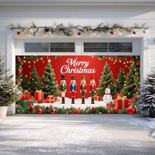 IVN Nutcracker Christmas Garage Door Tree Snowman Banner