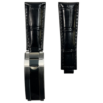 20mm Custom Straight End Leather Watch Band for Glide Lock Style Deployant Clasp