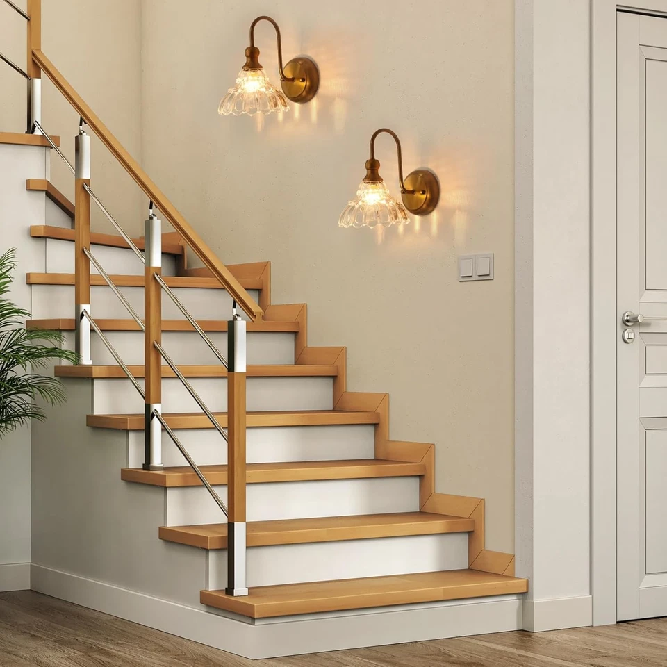 Conjunto de 2 Arandelas de Parede Vintage com Abajur de Vidro Bronze Arandelas Douradas Banheiro Van... - Imagem 3 de 4