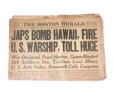 December 8th 1941 Boston Herald Late Edition Pearl Harbor WW2 Vol CLXXX No 161