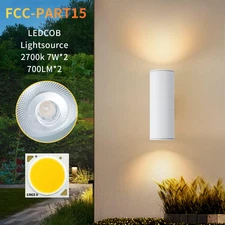 2-Pack LED Outdoor Wall Lights,14W 2700K Matte White Aluminum Wall Lights up ...