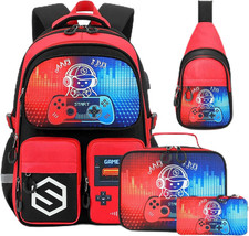 Backpack for Boys 4PCS Cool Luminous Gamer School Boys Backpack School Bookbag