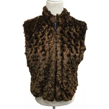 Cejon Women's 2 tone Browns Faux Fur Vest Size Medium zipper closure winter 