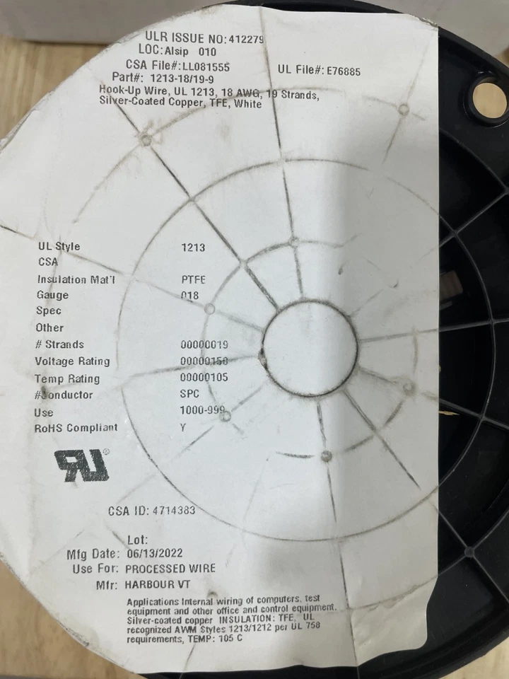 Anixter M16878/4-BHE-9 Type E Lead Wire, 19/30, 18AWG, 600 V, White 1,000 ft. - Image 3 of 3
