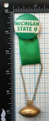 VINTAGE MICHIGAN STATE SPARTANS NCAA COLLEGE PIN BUTTON RIBBON FOOTBALL ...