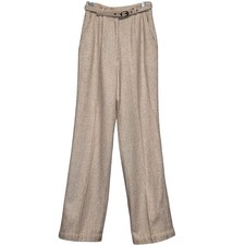 Vtg 90s Beige Wool Blend Wide Leg Dress Pants Tailored Quiet Luxury Womens XS