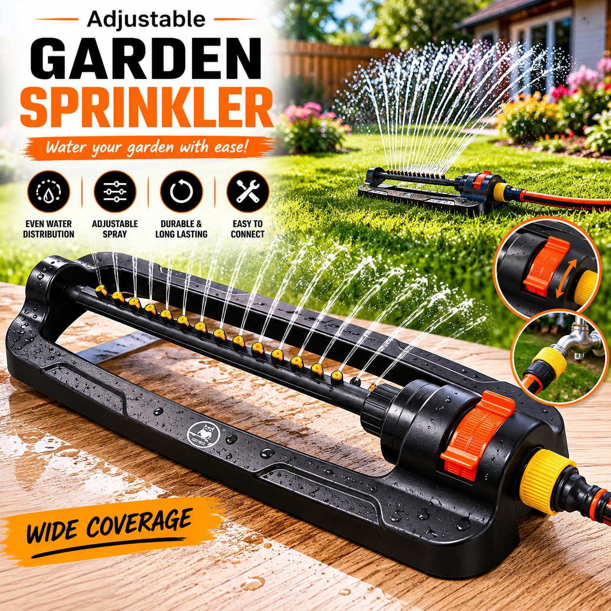 Oscillating Adjustable Lawn/Grass Bar Sprinkler with 16 nozzles Garden Watering