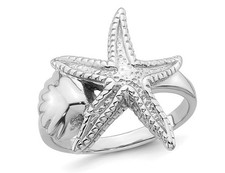Sterling Silver Textured Sea Shell Starfish Ring