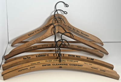 #ad 7 Vintage Wooden Hangers Dry Cleaner Cleaning Advertising Rhode Island Mass. $37.65