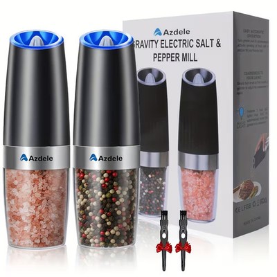 Gravity Electric Salt & Pepper Grinder Set of 2   Auto, Adjustable, LED, Black