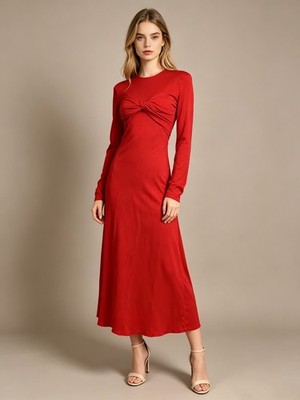 NWT Farm Rio Red Twisted Cup Long Sleeves Midi Dress Size M