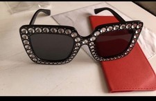 Large Oversized Sunglasses With Indented Bling Square Frame New/ Light/case