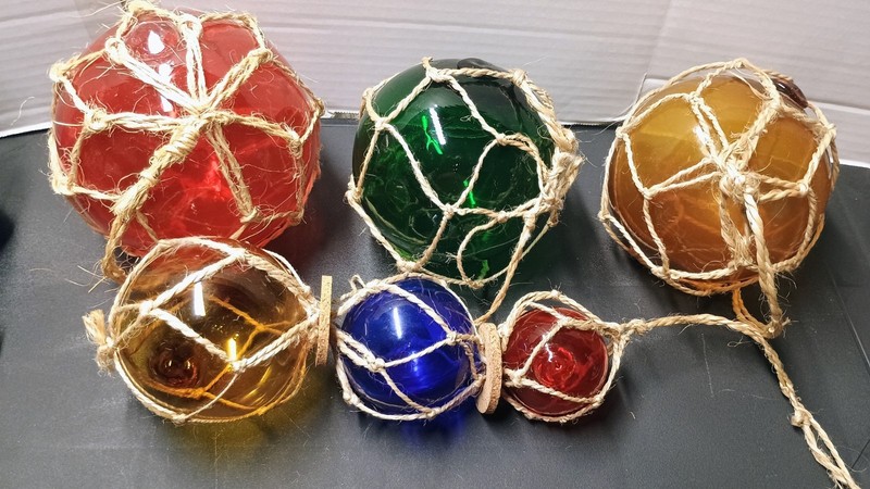 6 Reproduction Japanese Fishing Float Glass Balls w/Jute