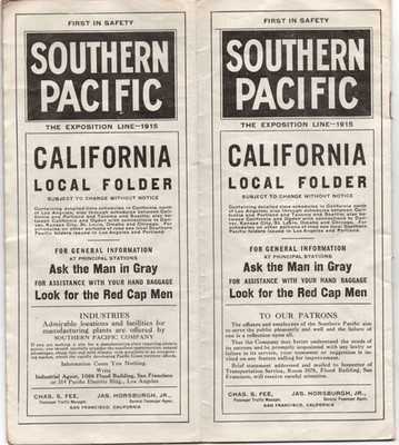 1914 Southern Pacific Railroad Timetable with Map