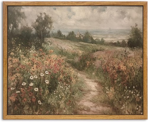 Framed Canvas Wall Art for Living Room, Vintage Countryside Wildflower Field ...