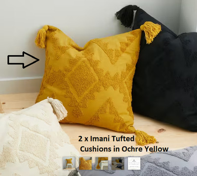 2 x Imani getuftete Ananas Elefant Kissen Ocker Gelb Senf 100% Baumwolle