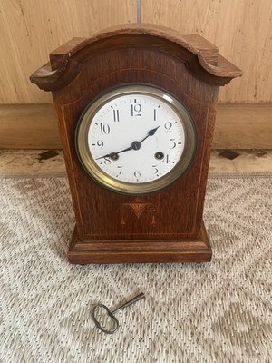 Antike Junghans Deutsche Kaminuhr um 1900 Intarsien Eiche Manteluhr