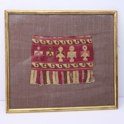 Framed Pre Columbian Tapestry Textile Fragment Peru Chimu or Chancay