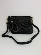 Vtg FOSSIL Tinsley Black Pebbled Leather Crossbody Bag Gold Hardware Slouch Hobo