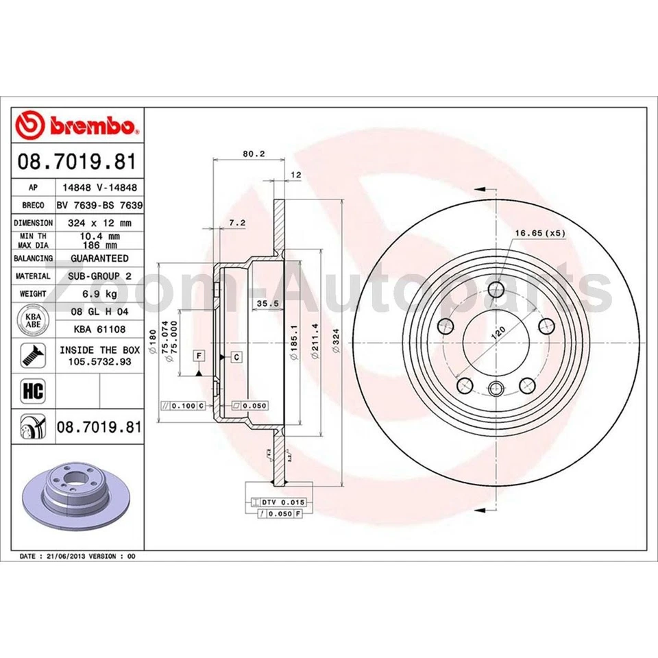 Rotores de freio dianteiro traseiro Brembo OE para 2000 2001 2002 2003 2004 2005 06 BMW X5 - Imagem 2 de 4