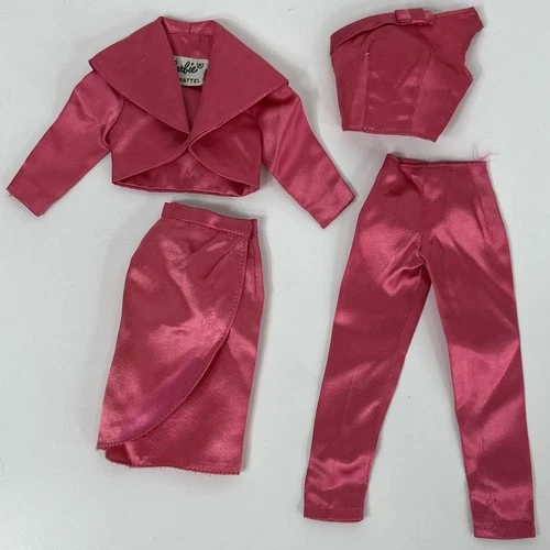Vtg Barbie #1611 SATIN n ROSE Bolero Jacket Blouse Skirt Slacks Pink Set 1960s