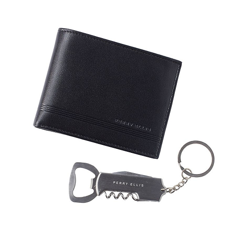 Perry Ellis Portfolio Bi Fold Wallet Super Passcase With Corkscrew Keychain - Picture 1 of 1