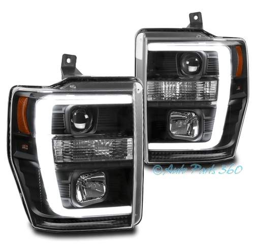 FOR 08-10 FORD F250 F350 F450 F550 SUPER DUTY LED TUBE PROJECTOR HEADLIGHT BLACK - Bild 1 von 12