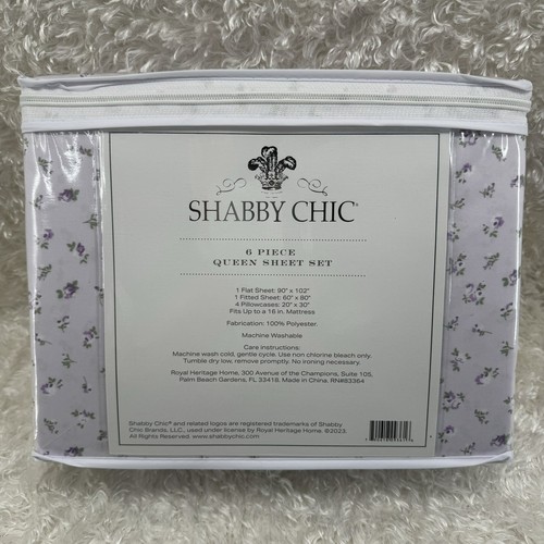 Shabby Chic QUEEN Sheet Set Purple Roses 6-piece Floral Flowers NEW Light Purple - Picture 4 of 6