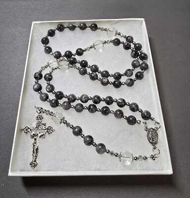 Large One Of A Kind Hand Crafted Rosary Made With Larkivite And Quartz 