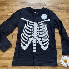 OSHKOSH BOYS GLOW-IN-THE-DARK SKELETON BLACK COTTON L/S TEE T-SHIRT SIZE 3t