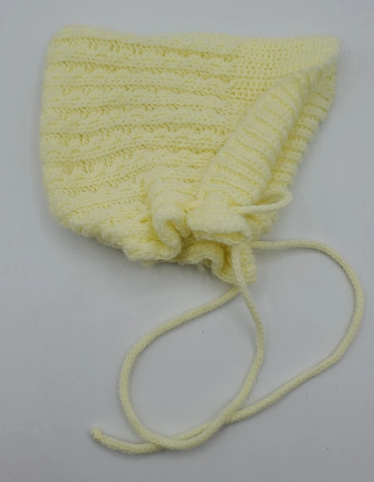 Vintage 1960s Hand Knit Sweet Baby Bonnet Yellow Excellent Doll Clothes - Image 2 of 4