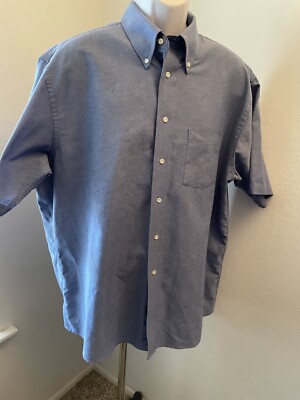 Vintage Mens Arrow Wrinkle Free Button Down short Sleeve Blue Shirt Size 16