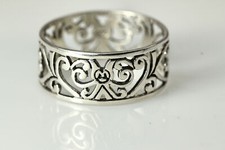 Cut Out Scroll 925 Sterling Silver Wide Band Size 11.75 Ring 3.8 Grams RIN6804