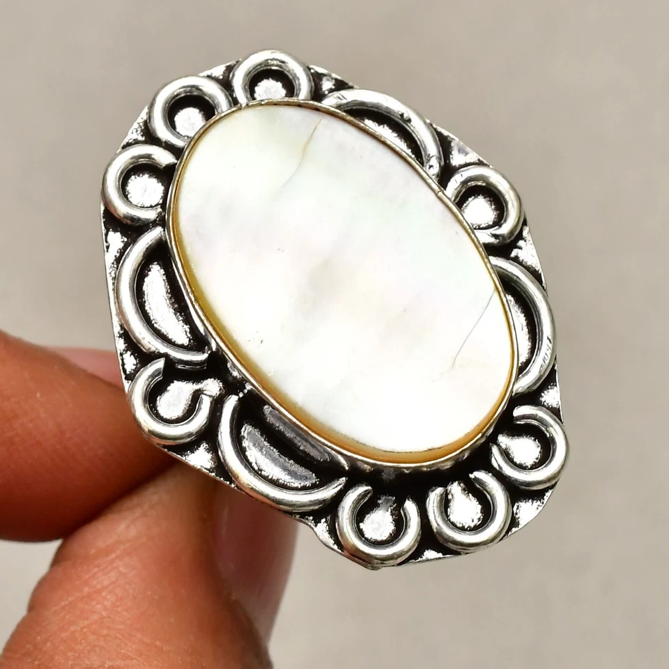 Perlmutt Edelstein 925 Sterling Silber Schmuck Ring Größe 7,5 - Bild 3 von 4