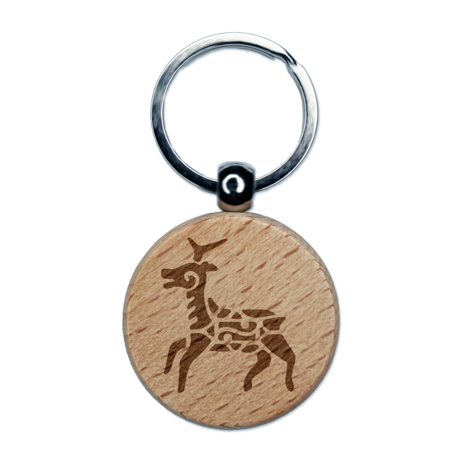 Southwestern Tribal Deer Antelope Engraved Wooden Keychain Charm