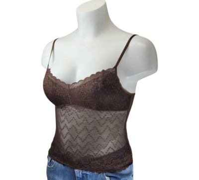 Vanity Fair Y2k Babydoll Camisole Top Womens XL Brown Lacey Floral Whimsigoth